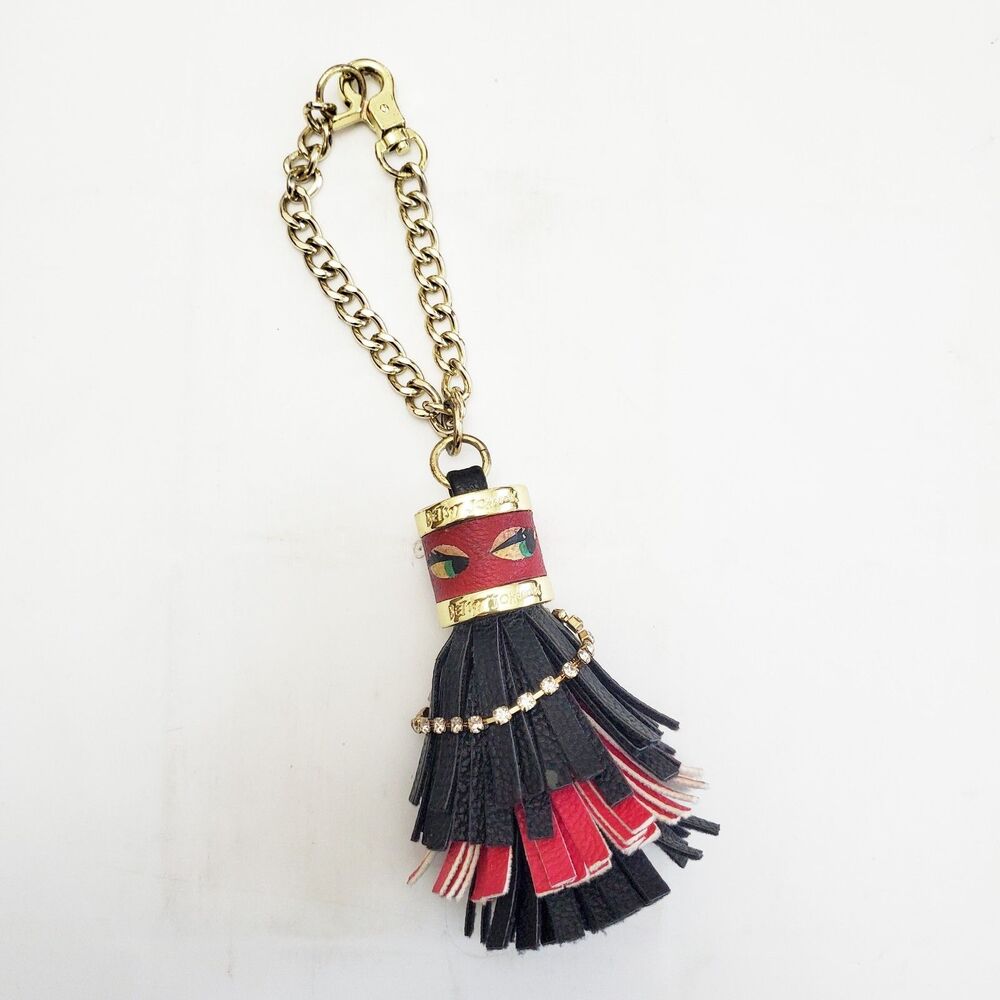 BETSEY JOHNSON Flirty Eye Glam Rhinestone Tassel Keychain Purse Charm Fob